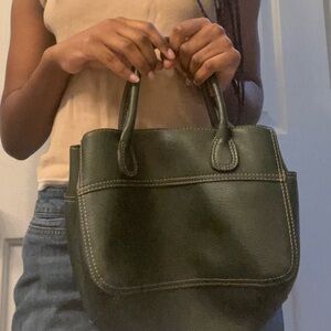 Vintage Dark Green Leather Emilie M Punch Tote Bag